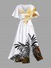 Tenue de plage hawaïenne assortie grande taille à imprimé feuilles tropicales pour couples - Blanc 