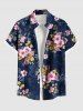 Tenue de plage hawaïenne assortie grande taille à imprimé floral et branches pour couples - Bleu profond 