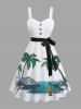 Tenue de plage hawaïenne assortie grande taille à imprimé cocotiers et mer pour couples - Blanc 