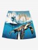 Tenue de plage assortie grande taille avec imprimé cocotier, tortue de mer, soleil, nuage, ciel ombré, créatures marines hawaïennes, pour couples - Vert 