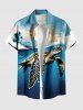 Tenue de plage assortie grande taille avec imprimé cocotier, tortue de mer, soleil, nuage, ciel ombré, créatures marines hawaïennes, pour couples - Vert 