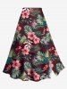 Tenue de plage hawaïenne assortie grande taille à imprimé feuilles tropicales et fleurs d'hibiscus pour couples - Rouge foncé 