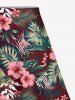 Tenue de plage hawaïenne assortie grande taille à imprimé feuilles tropicales et fleurs d'hibiscus pour couples - Rouge foncé 