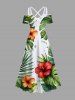 Tenue de plage hawaïenne assortie grande taille à imprimé feuilles tropicales et fleurs d'hibiscus pour couples - Vert 