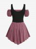 Plus Size Ruched Off Shoulder  Asymmetrical Tee With Grommets Lace Up Marled Waistcoat -  