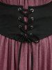 Plus Size Ruched Off Shoulder  Asymmetrical Tee With Grommets Lace Up Marled Waistcoat -  