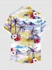 Chemise hawaïenne grande taille à imprimé floral, cocotier, hibiscus, mer, montagne, boutons et poches pour homme - Jaune 2XL