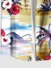 Plus Size Coconut Tree Hibiscus Floral Sea Mountain Print Hawaii Buttons Pocket Shirt For Men -  