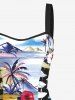 Coconut Tree Hibiscus Floral Sea Mountain Print Hawaii Lace Up A Line Tank Dress -  