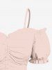 Plus Size Cold Shoulder Puff Sleeves Solid Cinched Ruffles Top -  