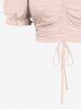 Plus Size Cold Shoulder Puff Sleeves Solid Cinched Ruffles Top -  