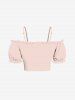 Plus Size Cold Shoulder Puff Sleeves Solid Cinched Ruffles Top -  