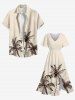 Plus Size Coconut Tree Hand-painted Print Hawaii Split Pocket A Line Midi Dress -  