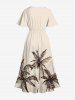 Plus Size Coconut Tree Hand-painted Print Hawaii Split Pocket A Line Midi Dress -  