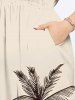 Plus Size Coconut Tree Hand-painted Print Hawaii Split Pocket A Line Midi Dress -  
