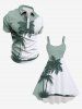 Plus Size Coconut Tree Curve Print Hawaii A Line Tank Dress -  
