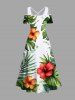 Plus Size Tropical Leaf Hibiscus Flower Print Hawaii Cold Shoulder Crisscross Strappy A Line Maxi Dress -  