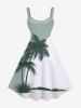 Plus Size Coconut Tree Curve Print Hawaii A Line Tank Dress -  