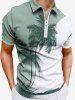 Plus Size Coconut Tree Curve Print Hawaii Half Zipper Turn-down Collar Polo Shirt For Men -  
