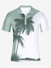 Plus Size Coconut Tree Curve Print Hawaii Half Zipper Turn-down Collar Polo Shirt For Men -  