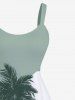 Plus Size Coconut Tree Curve Print Hawaii A Line Tank Dress -  