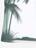 Plus Size Coconut Tree Curve Print Hawaii Half Zipper Turn-down Collar Polo Shirt For Men -  