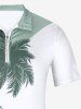 Plus Size Coconut Tree Curve Print Hawaii Half Zipper Turn-down Collar Polo Shirt For Men -  