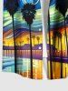 Plus Size Spiral Painting Coconut Tree Night View Print Hawaii Button Pocket Shirt For Men -  
