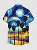 Plus Size Spiral Painting Coconut Tree Night View Print Hawaii Button Pocket Shirt For Men -  