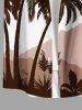 Chemise hawaïenne grande taille à imprimé cocotiers, montagnes et nuages, avec poches boutonnées pour homme - café 3XL