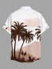 Chemise hawaïenne grande taille à imprimé cocotiers, montagnes et nuages, avec poches boutonnées pour homme - café 3XL