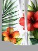 Plus Size Tropical Leaf Hibiscus Flower Print Hawaii Button Pocket Shirt For Men -  