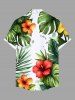 Plus Size Tropical Leaf Hibiscus Flower Print Hawaii Button Pocket Shirt For Men -  
