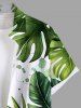 Plus Size Tropical Leaf Hibiscus Flower Print Hawaii Button Pocket Shirt For Men -  