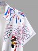 Plus Size Colorful Patriotic American Flag Fireworks Flamingo Print Hawaii Button Pocket Shirt For Men -  