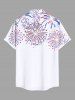 Plus Size Colorful Patriotic American Flag Fireworks Flamingo Print Hawaii Button Pocket Shirt For Men -  