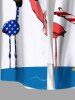 Plus Size Colorful Patriotic American Flag Fireworks Flamingo Print Hawaii Button Pocket Shirt For Men -  