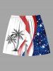 Plus Size Patriotic American Flag Coconut Tree Print Hawaii Beach Shorts For Men -  