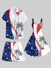 Plus Size Patriotic American Flag Coconut Tree Print Hawaii Beach Shorts For Men -  