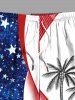 Plus Size Patriotic American Flag Coconut Tree Print Hawaii Beach Shorts For Men -  