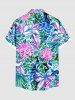 Plus Size Ink Painting Tropical Leaf Flowers Print Buttons Pocket Hawaii Shirt For Men -  
