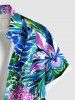 Plus Size Ink Painting Tropical Leaf Flowers Print Buttons Pocket Hawaii Shirt For Men -  