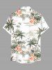 Plus Size Coconut Tree Tropical Leaf Hibiscus Flower Print Buttons Pocket Hawaii Shirt For Men -  
