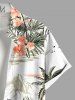 Chemise hawaïenne grande taille à imprimé cocotier, feuilles tropicales, fleurs d'hibiscus, boutons et poches pour homme - Blanc 5XL