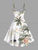 Plus Size Coconut Tree Tropical Leaf Hibiscus Flower Print Hawaii Tank Dress -  