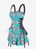 Flamingo Print Lace Up Hawaii Tank Dress -  