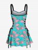 Flamingo Print Lace Up Hawaii Tank Dress -  