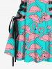 Flamingo Print Lace Up Hawaii Tank Dress -  
