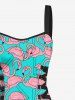 Flamingo Print Lace Up Hawaii Tank Dress -  