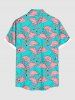 Chemise hawaïenne grande taille à imprimé flamant rose et poches boutonnées pour homme - Vert clair 5XL